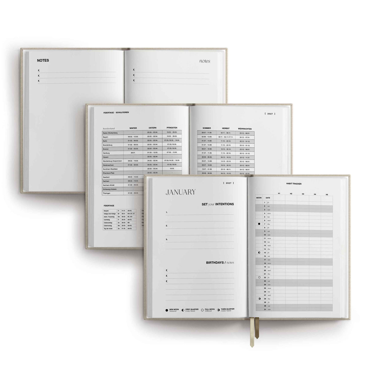 Kalender 2027 "Beach" | A5 | Beige / Gold