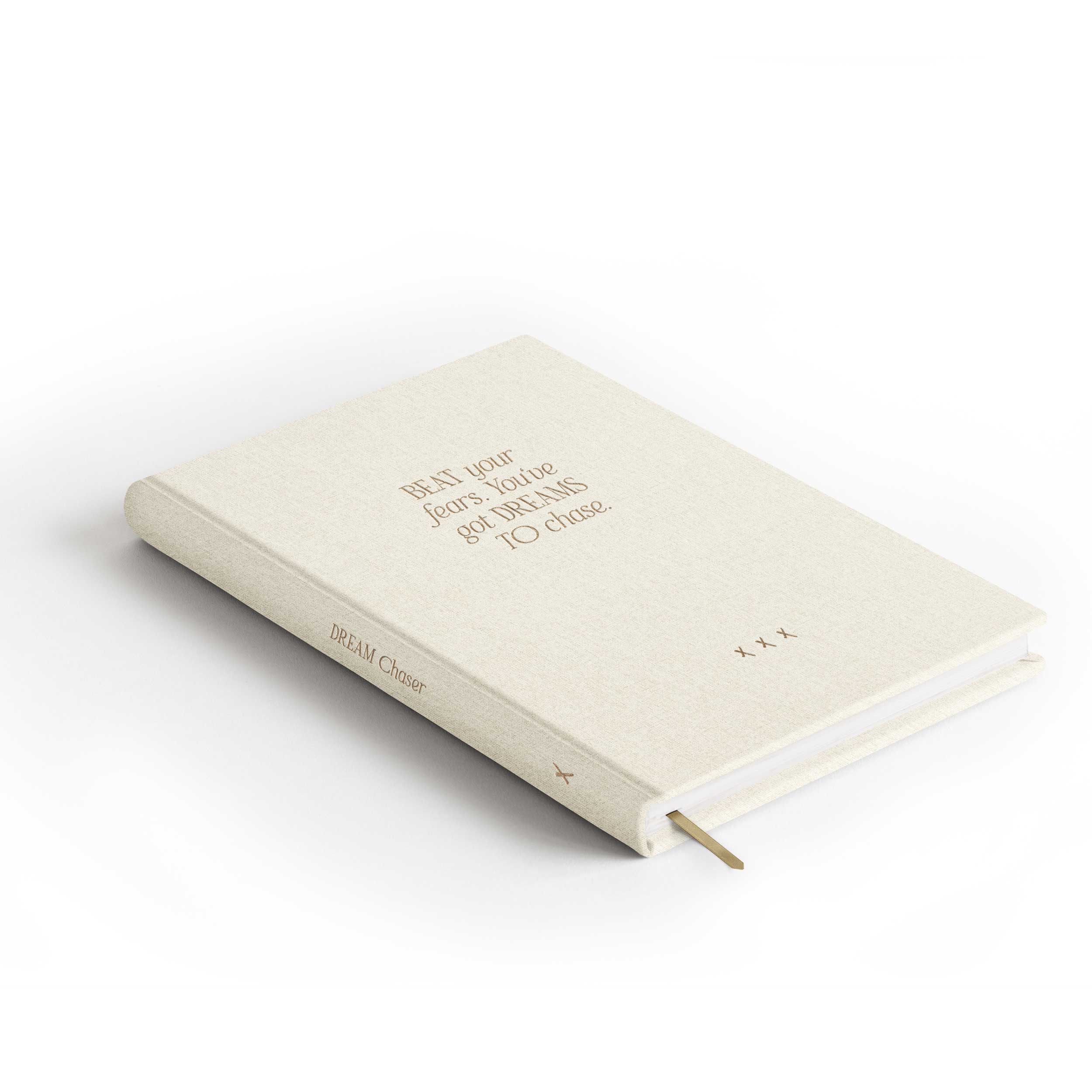 Notizbuch "Dream Chaser", A5, Off-White / gold, weiße Seiten, Leinencover