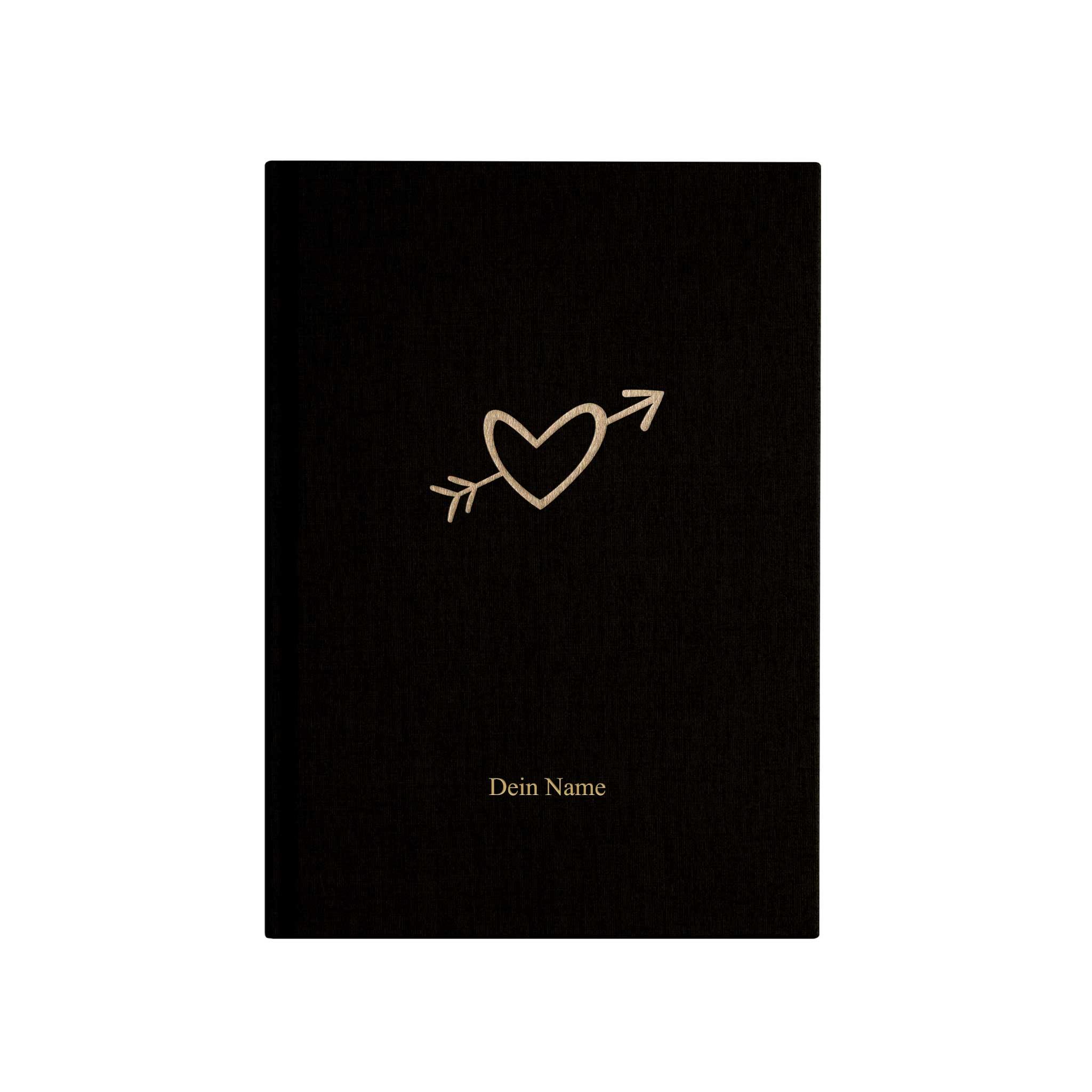 Notizbuch "Heart", A5, schwarz / gold, Leinencover