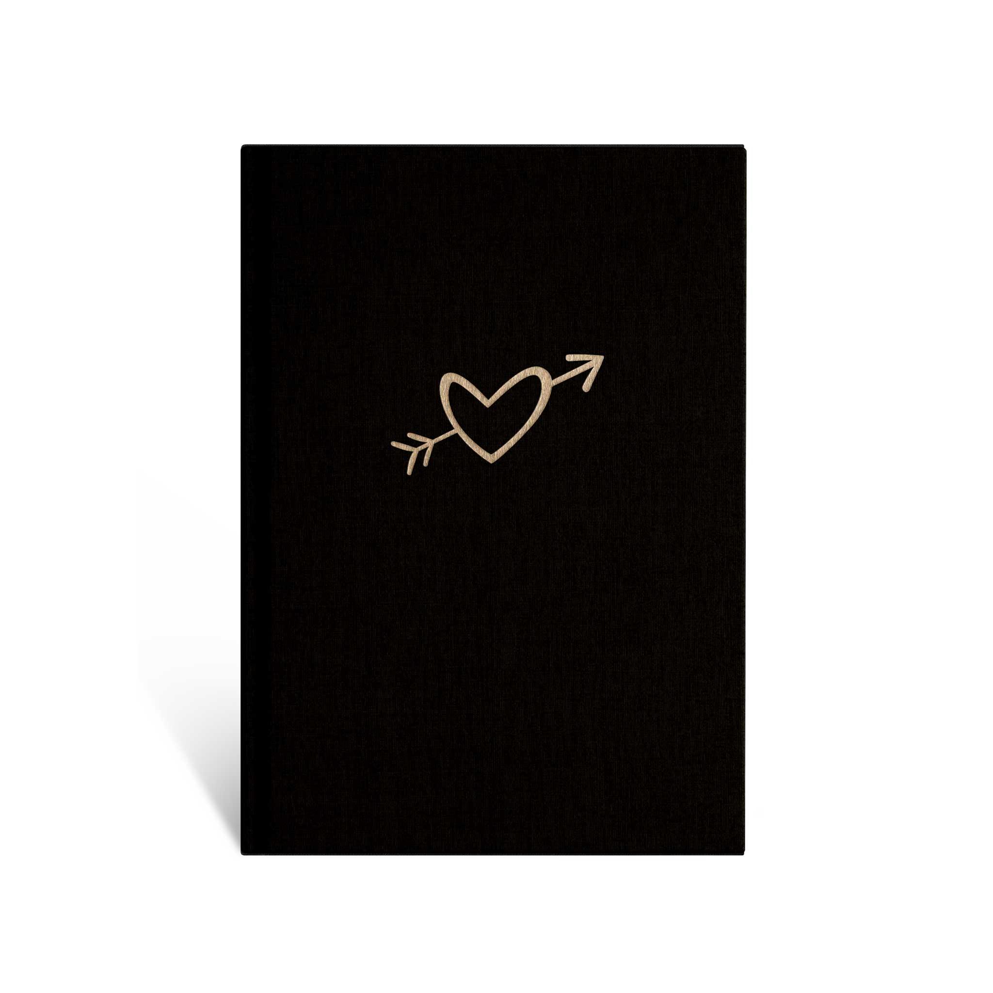 Notizbuch "Heart", A5, schwarz / gold, Leinencover