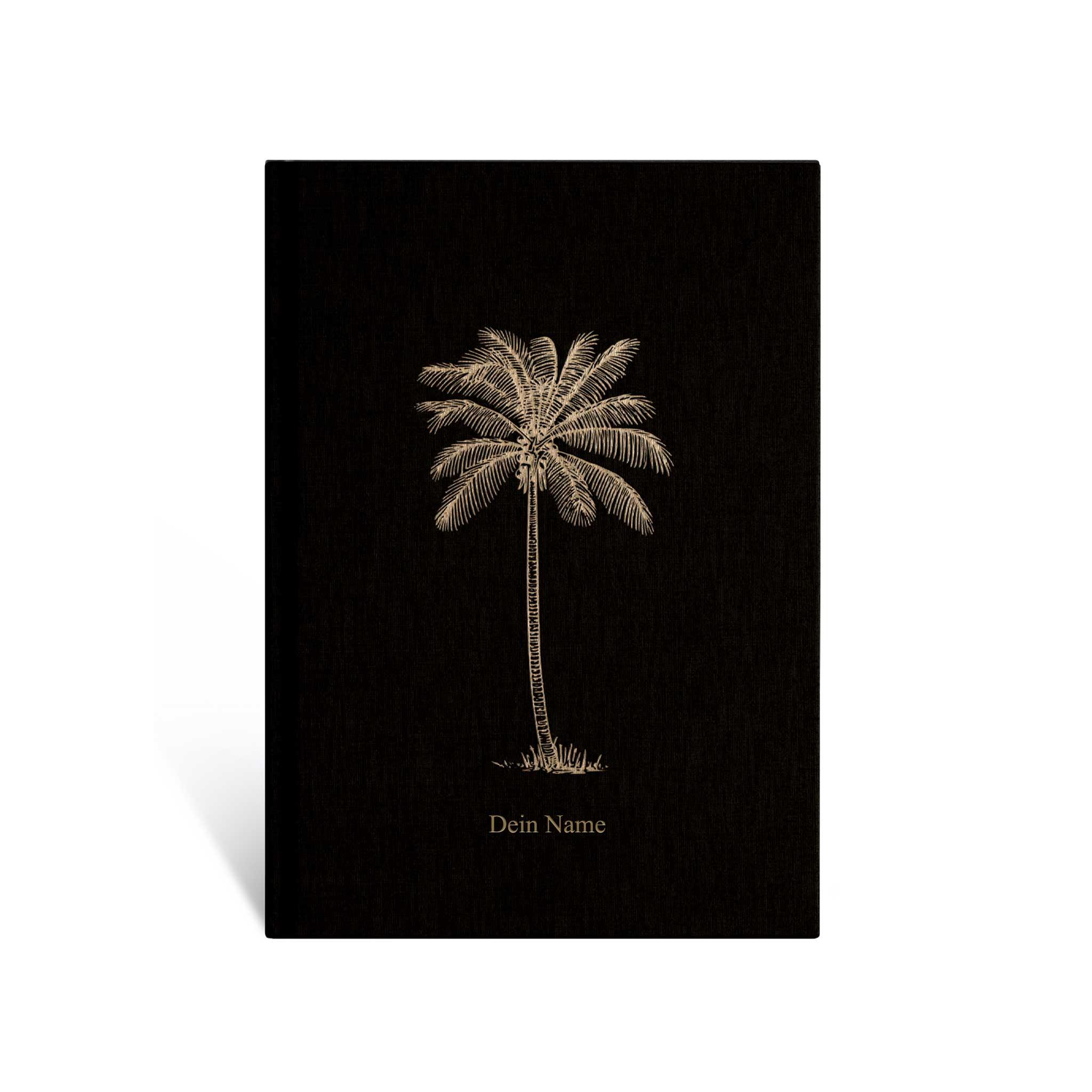 Notizbuch "Palme", A5, schwarz / gold, Leinencover