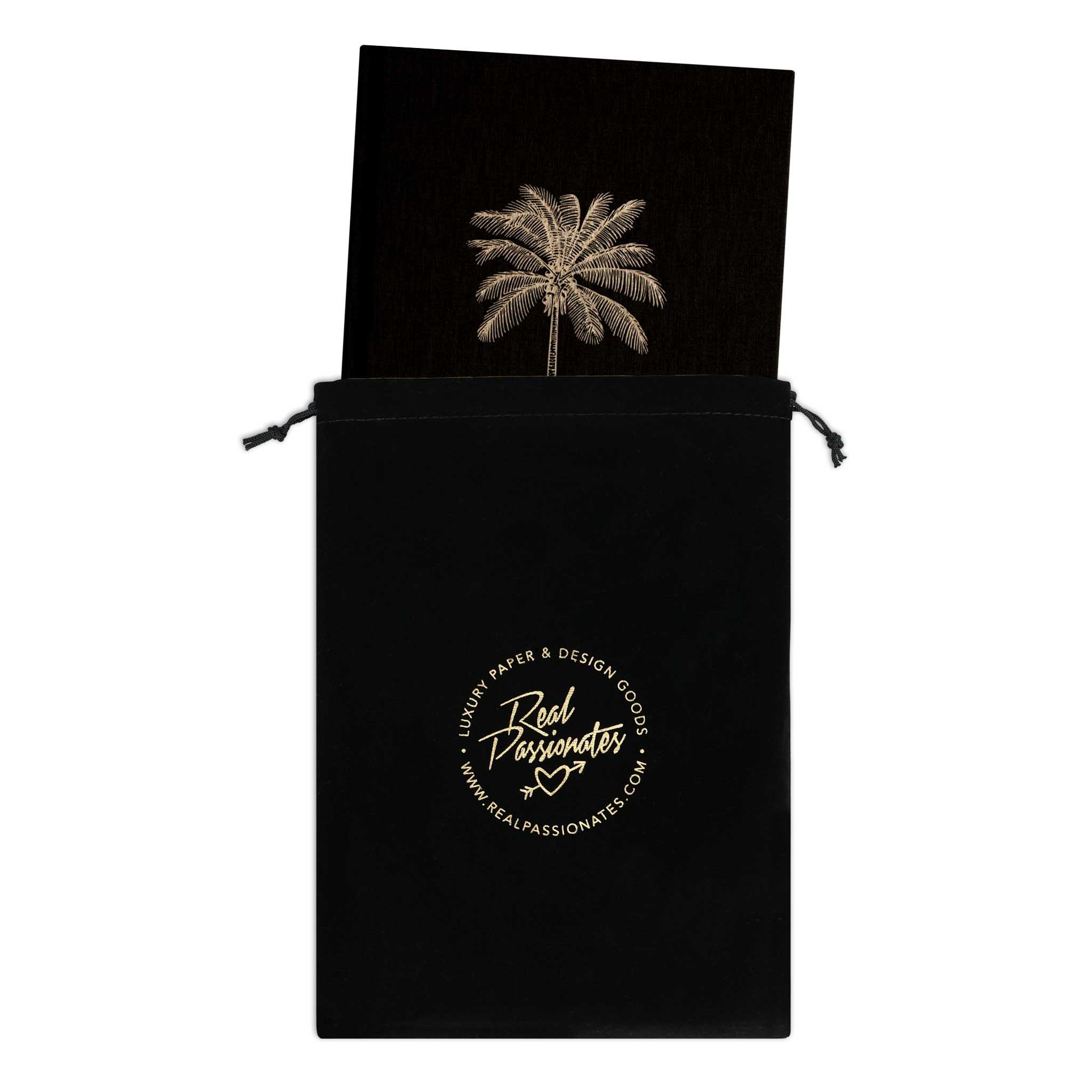 Notizbuch "Palme", A5, schwarz / gold, Leinencover