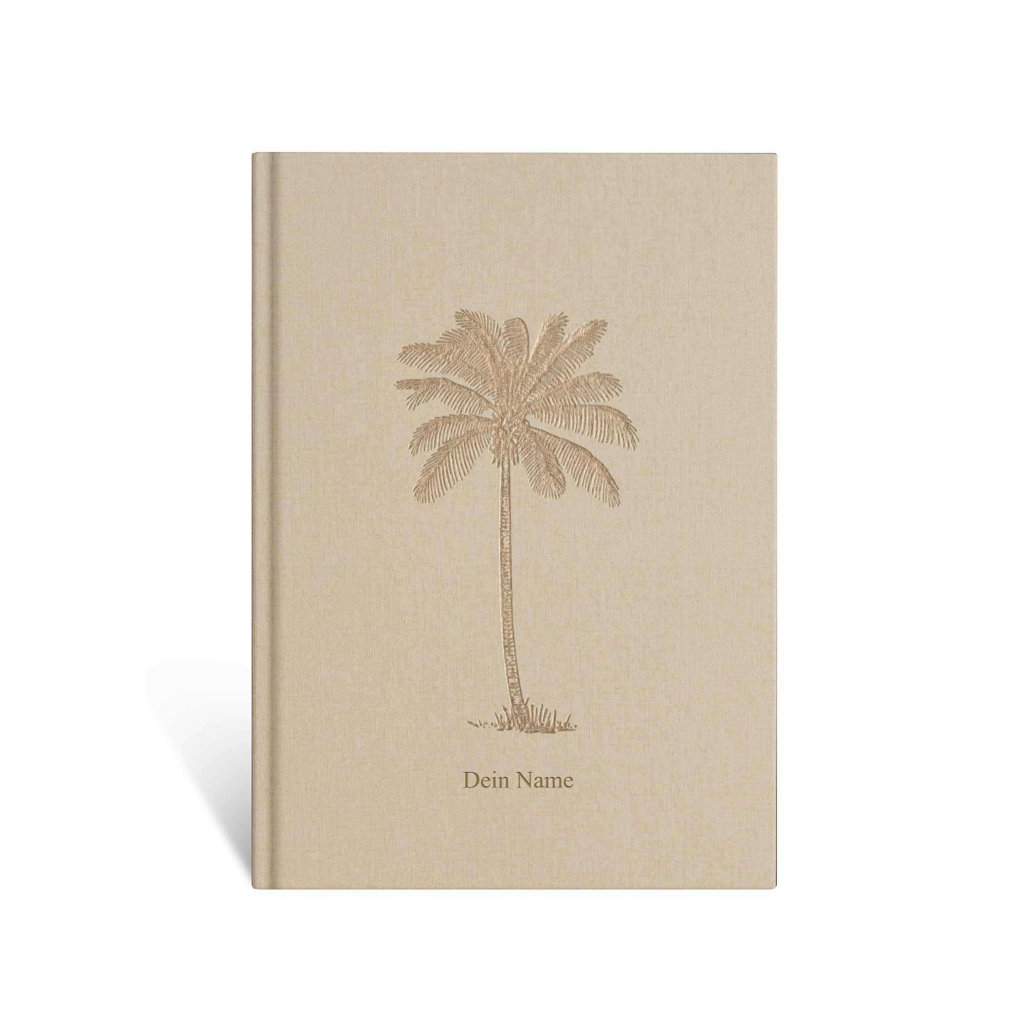 Notizbuch "Palme", A5, beige / gold, Leinencover