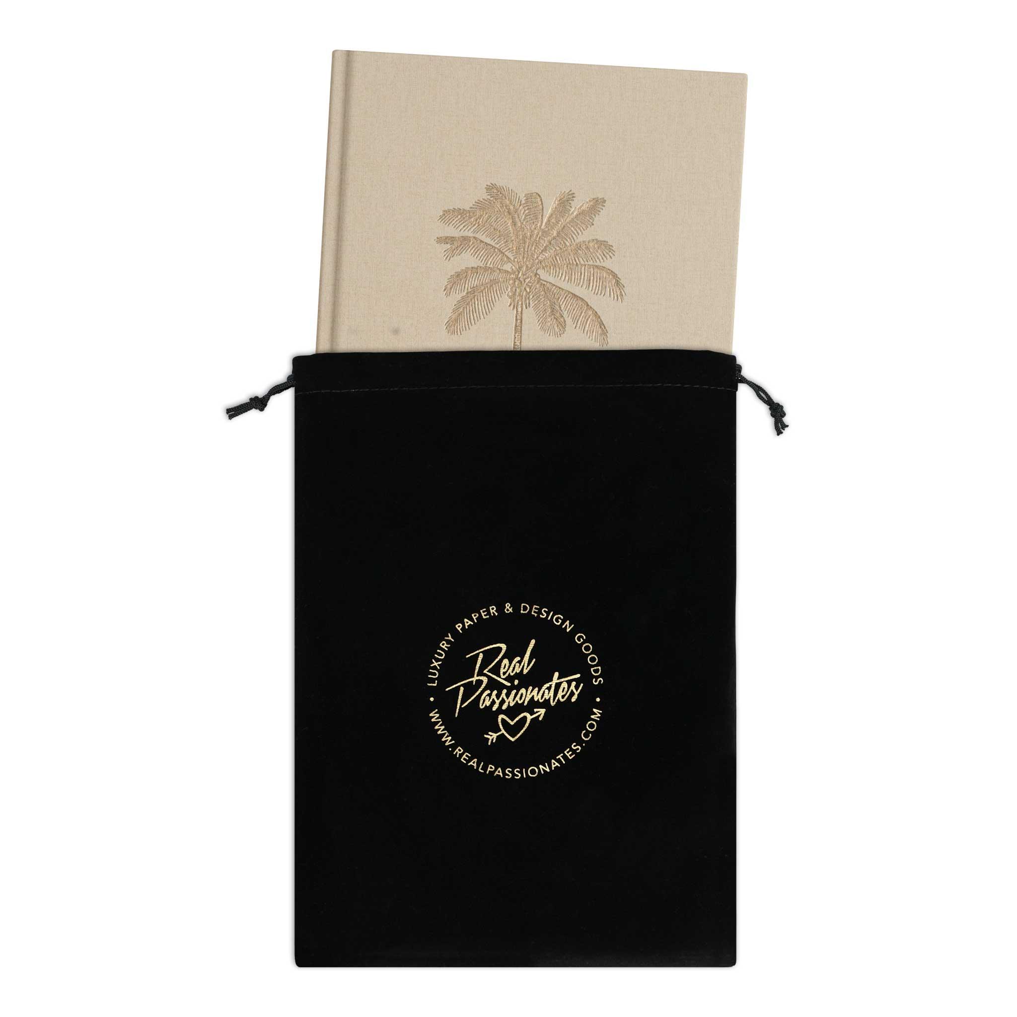 Notizbuch "Palme", A5, beige / gold, Leinencover