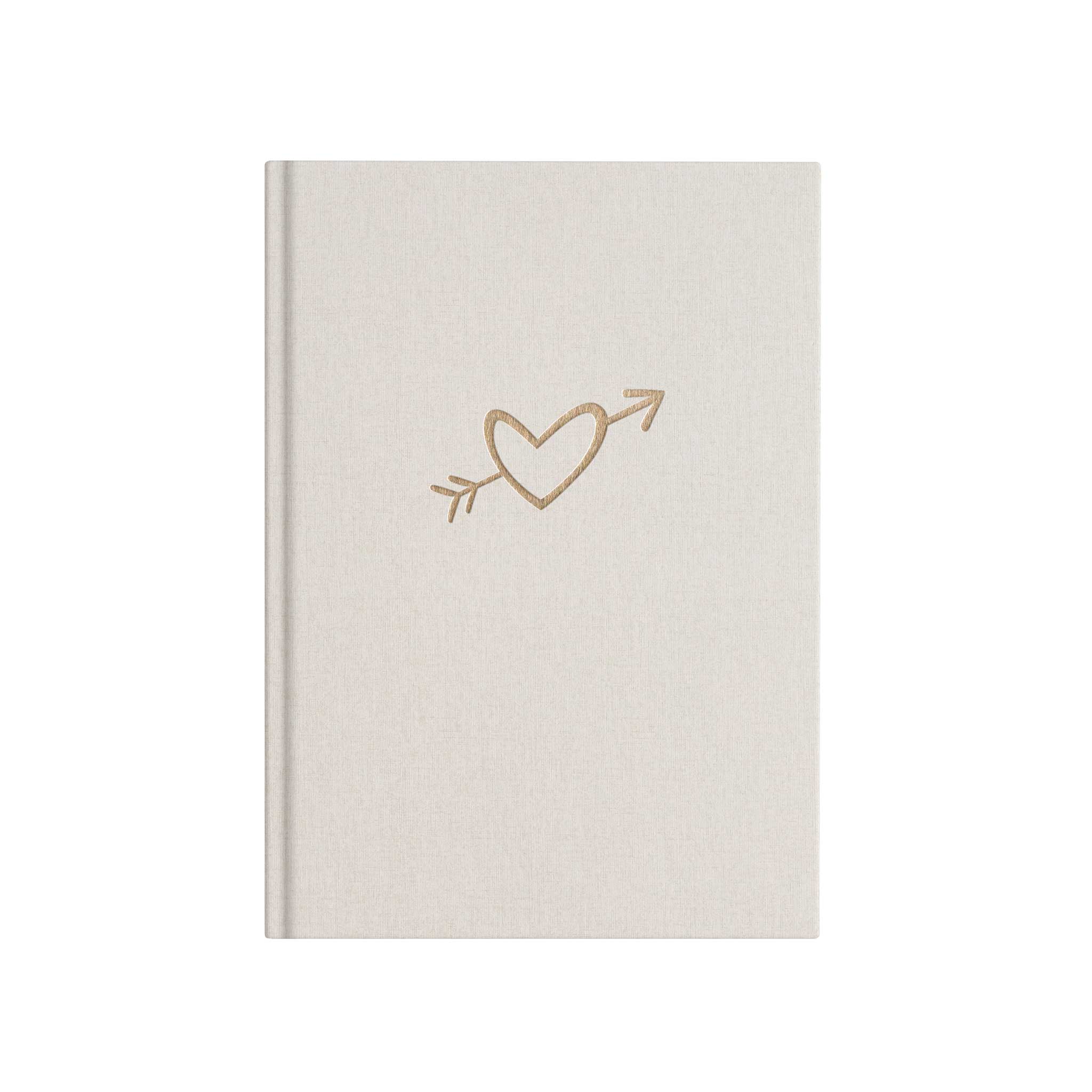 Notizbuch "Heart", A5, off white / gold, Leinencover