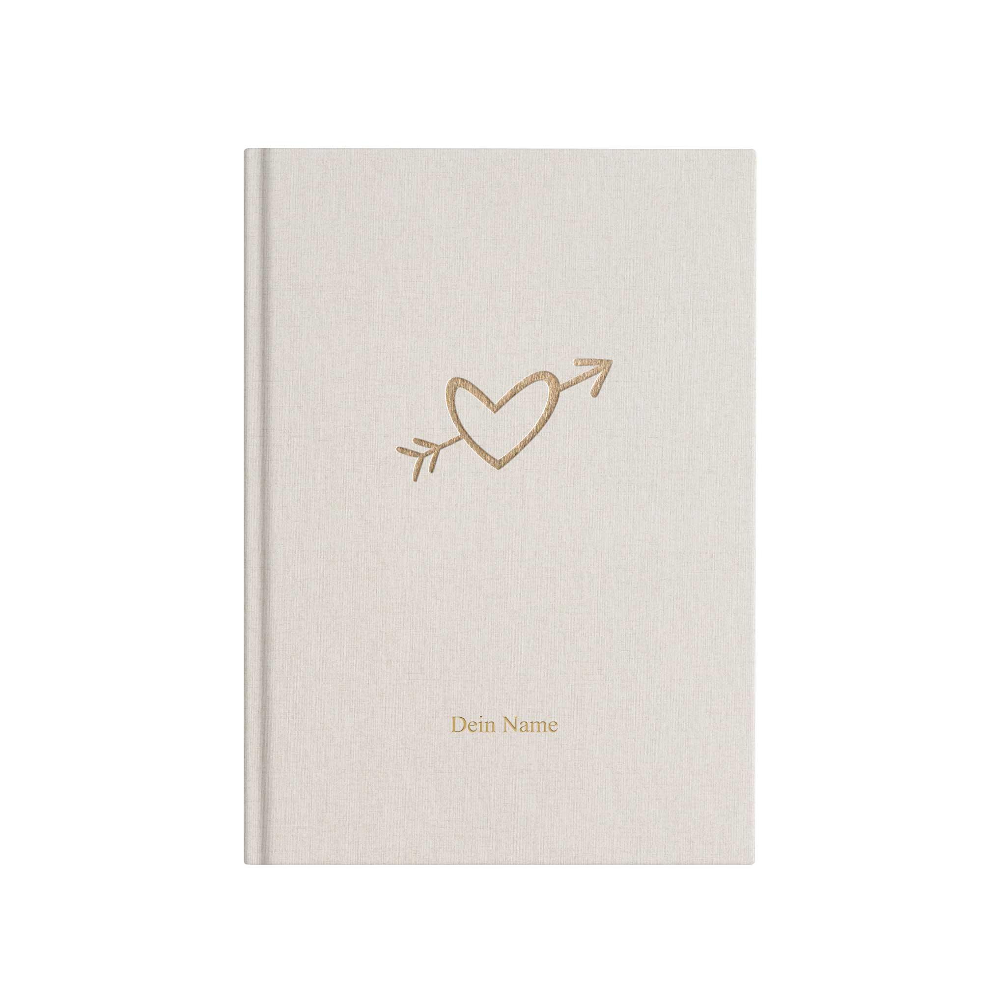 Notizbuch "Heart", A5, off white / gold, Leinencover