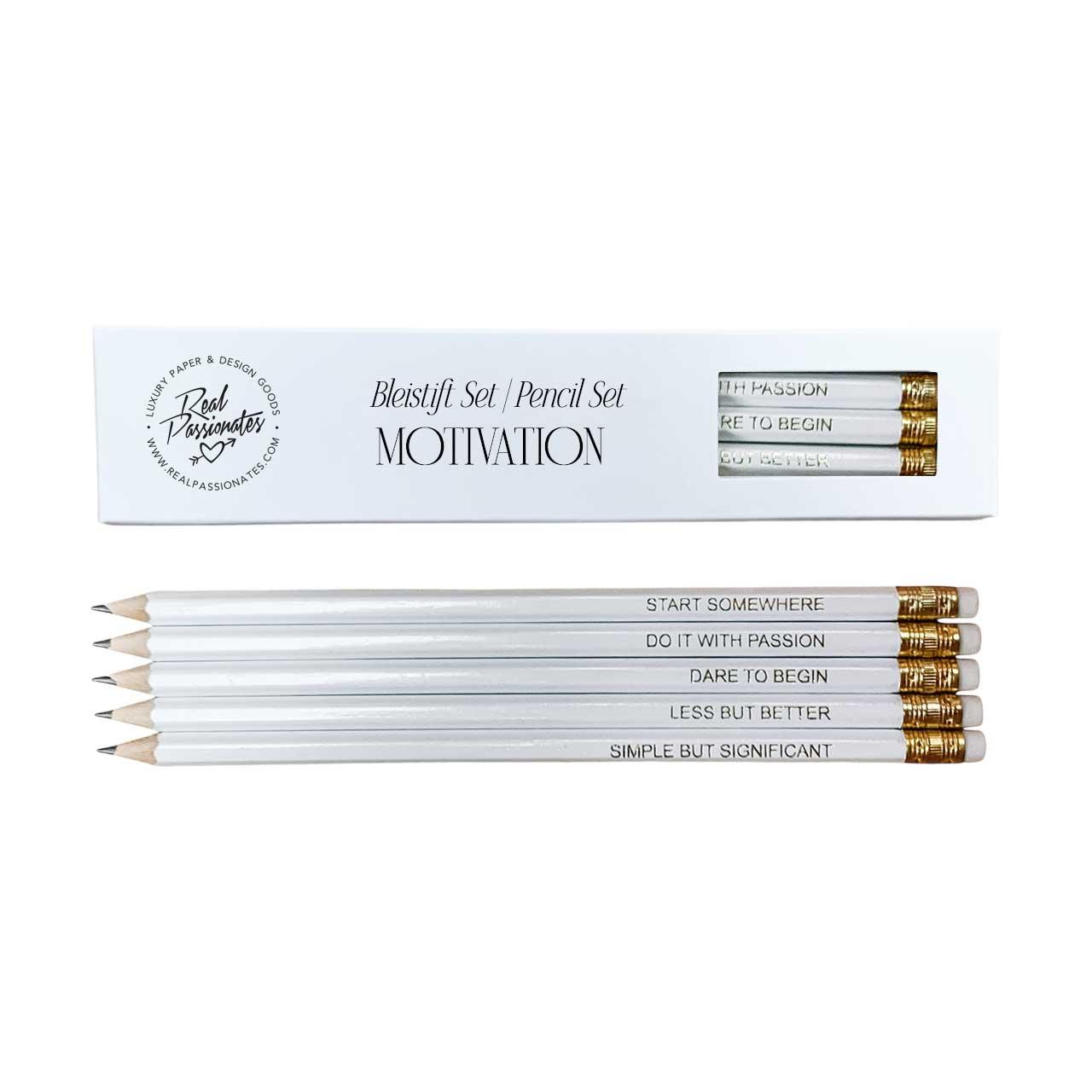 Bleistift Set "MOTIVATION", 5 Stück, Weiß