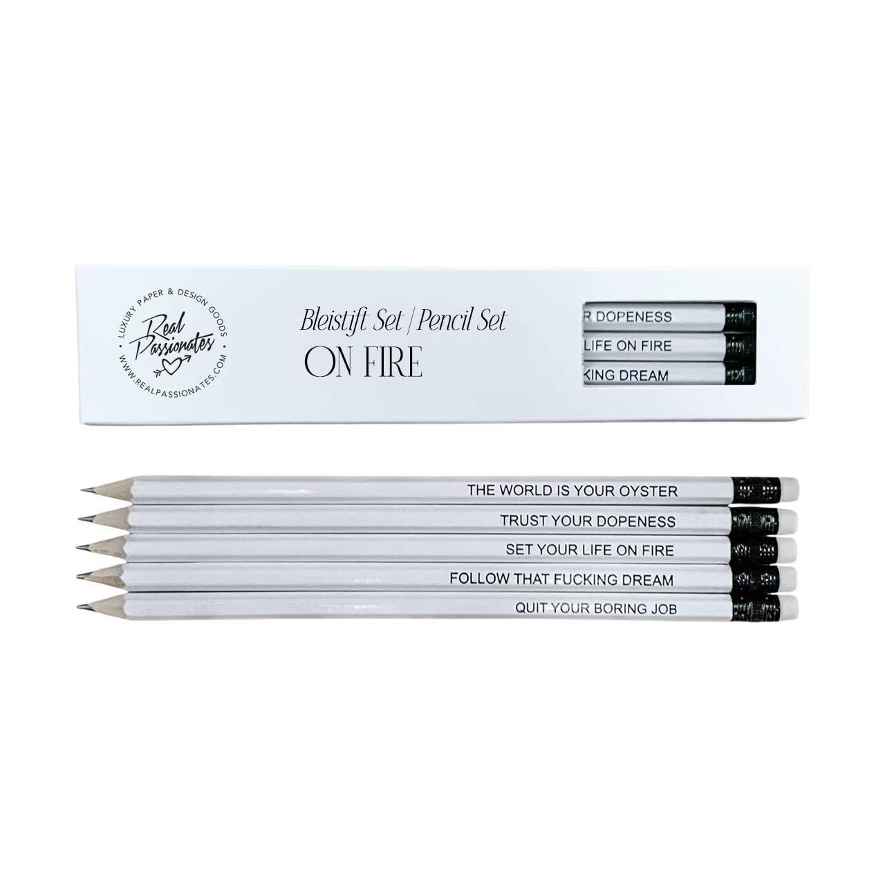 Pencil Set "ON FIRE", 5 pieces, White/Black