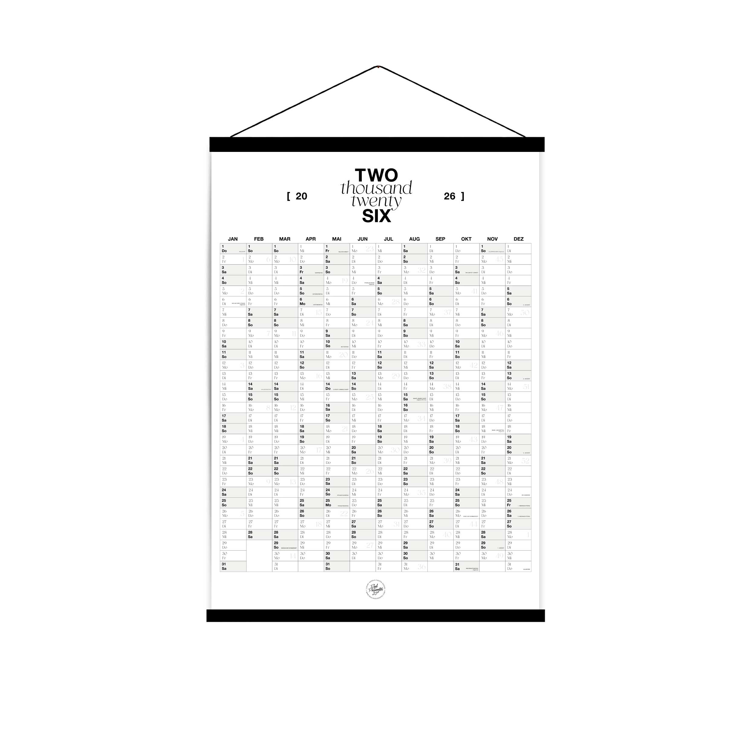 Wandkalender 2026 | A2 | minimalistisches Design auf Naturpapier