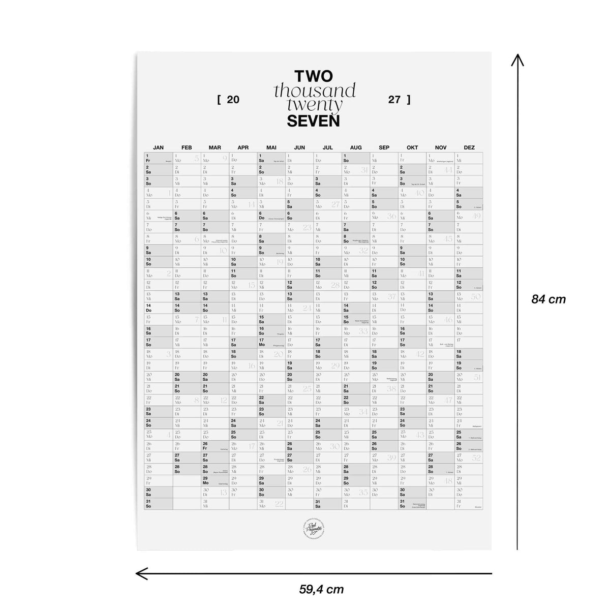 Wandkalender 2027 | A1 | Jahresübersicht