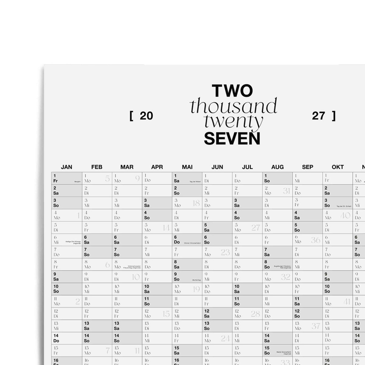 Wandkalender 2027 | A1 | Jahresübersicht