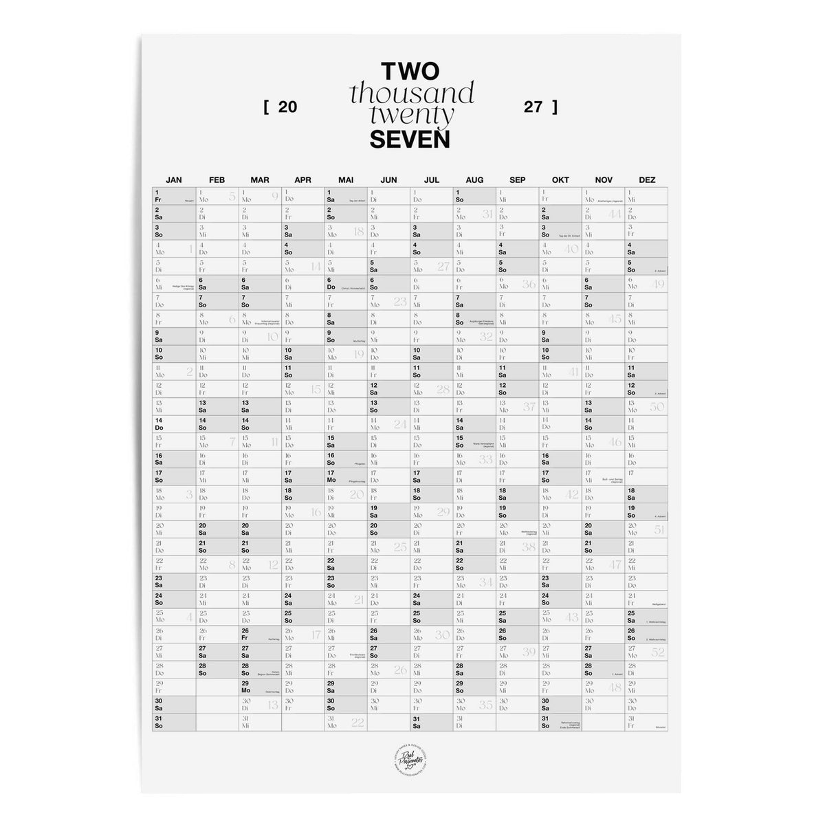 Wandkalender 2027 | A1 | Jahresübersicht
