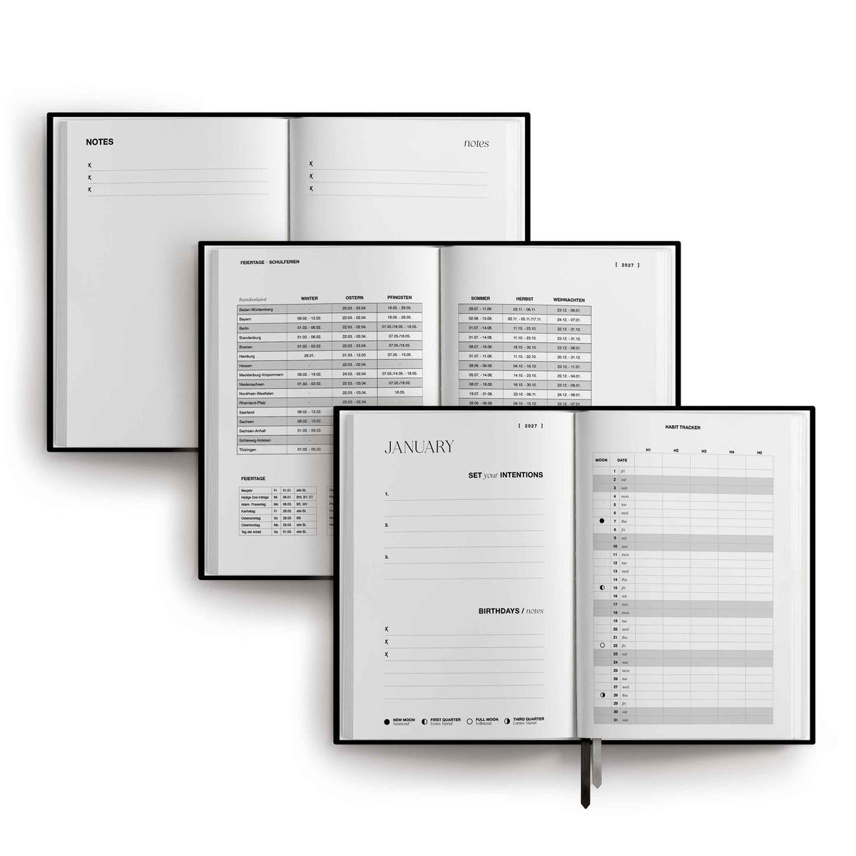 Kalender 2027 "Raven" | A5 | Schwarz / Silber