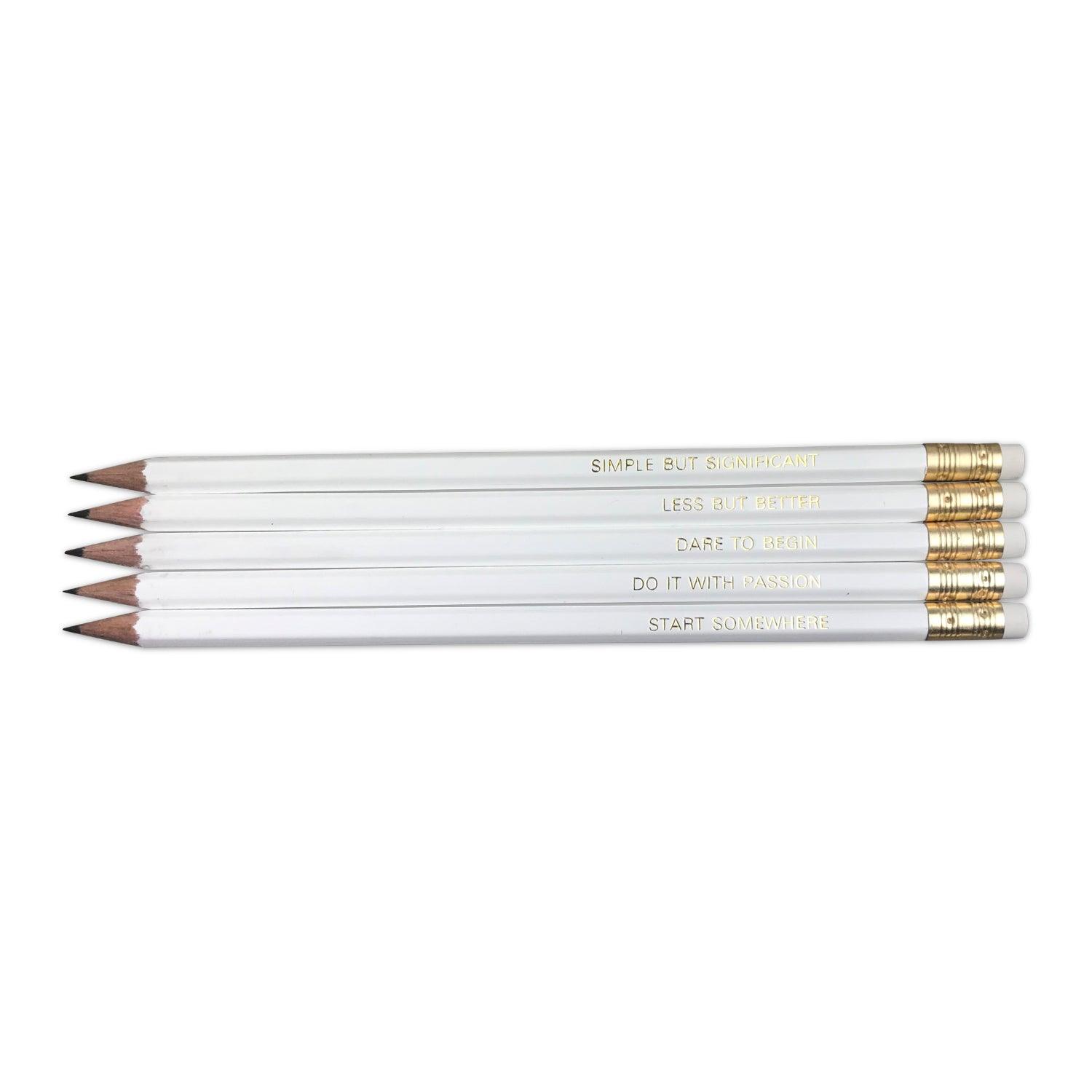 Bleistift Set "MOTIVATION", 5 Stück, Weiß