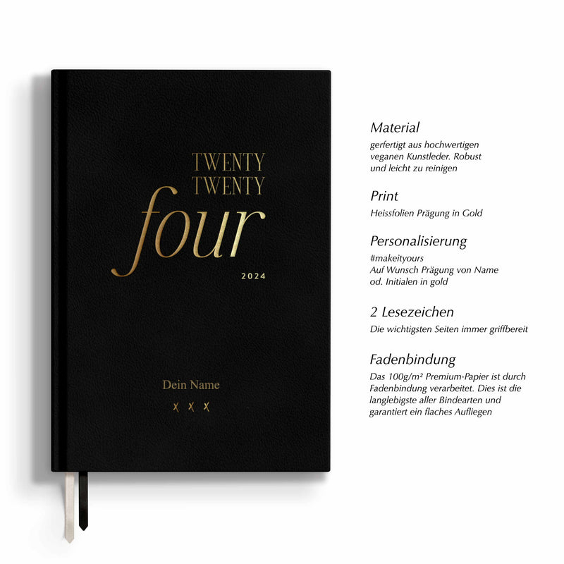 Kalender 2024, A5, schwarz/gold