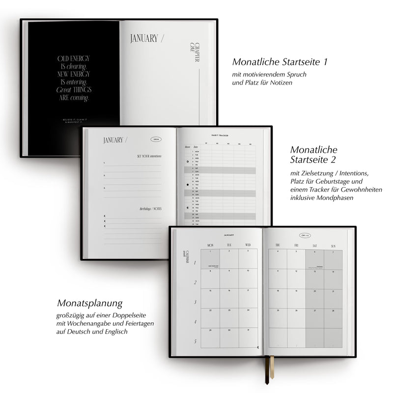 Kalender 2024, A5, schwarz/gold
