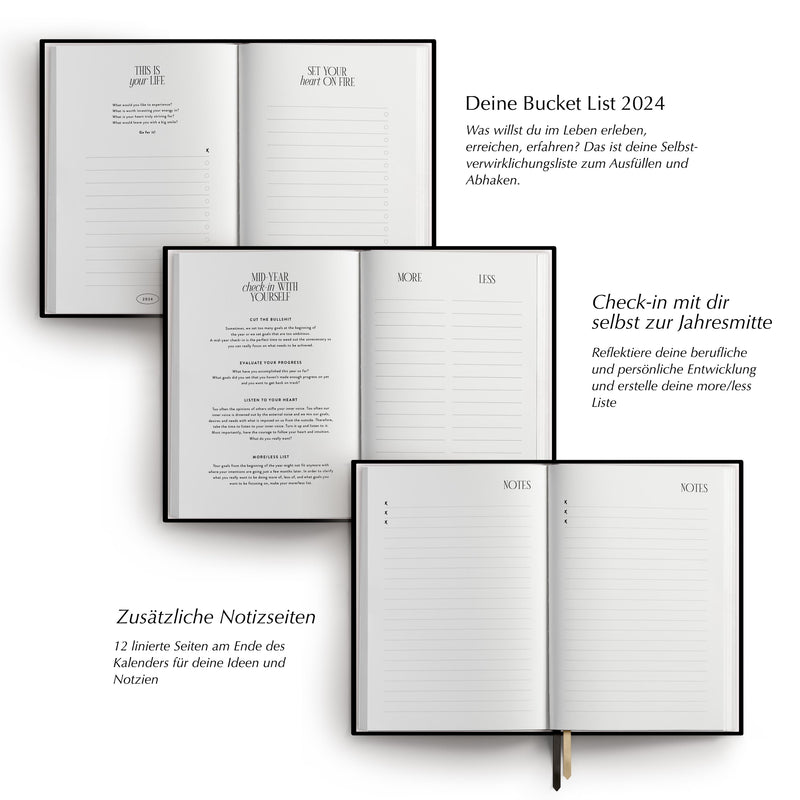 Kalender 2024, A5, schwarz/gold