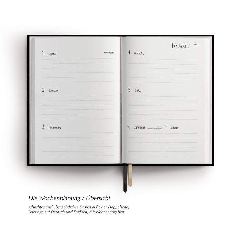 Kalender 2024, A5, schwarz/gold
