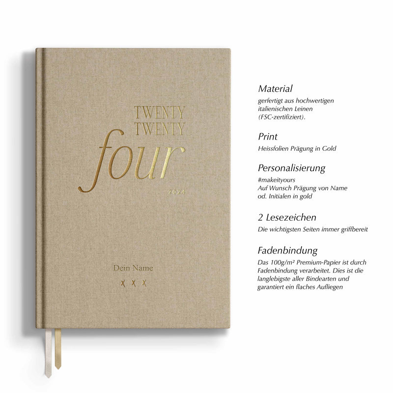 Kalender 2024, A5, beige/gold