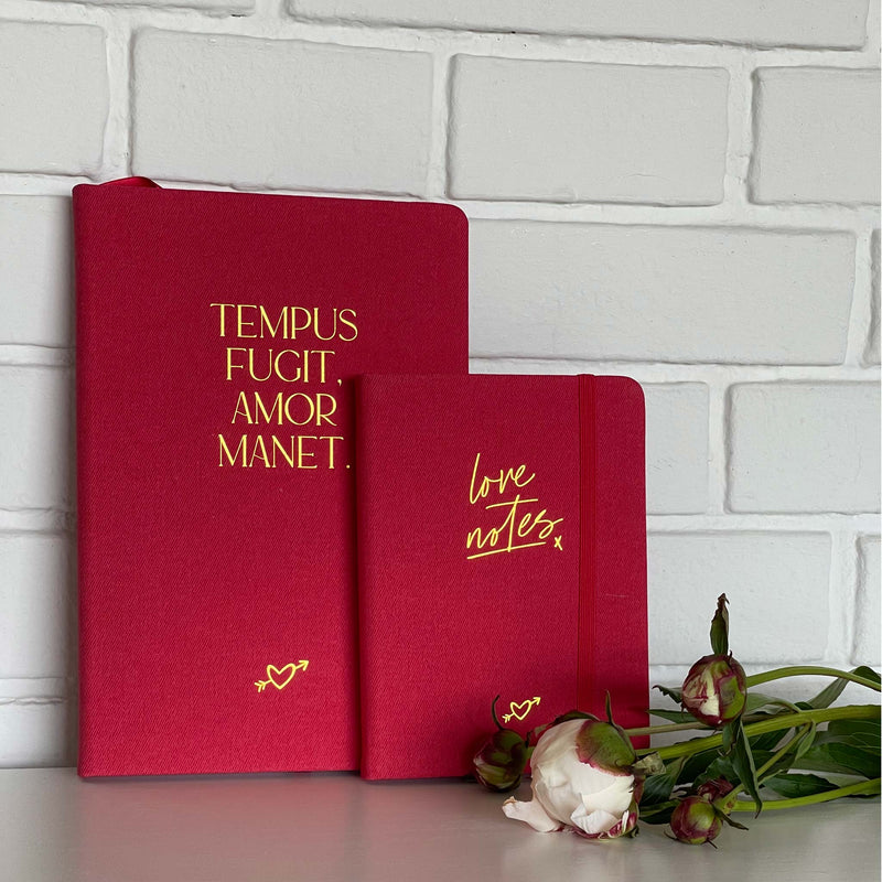 Notizbuch "Amor Manet", A5, Rot/Gold
