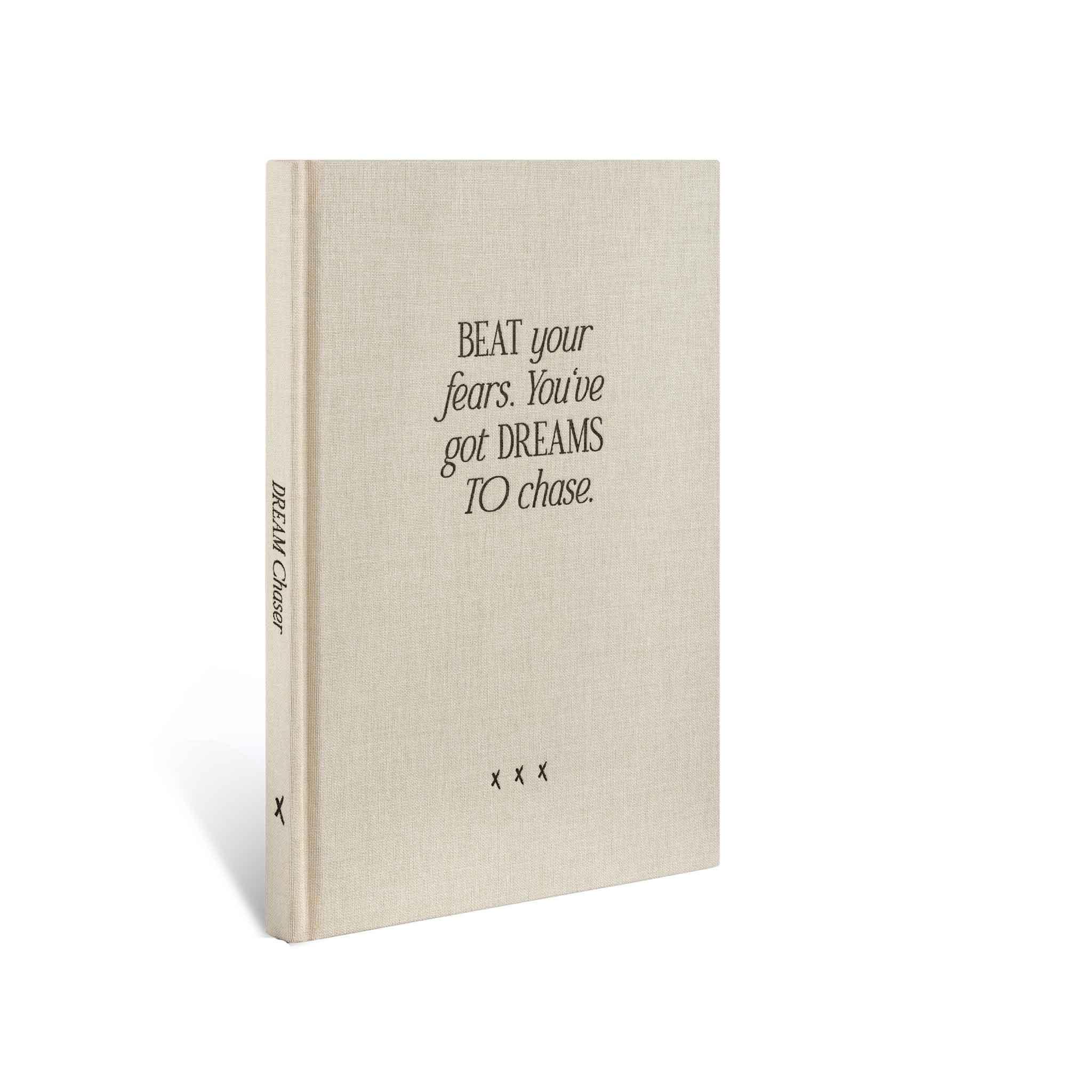 Notebook "Dream Chaser", A5, off-white / black, white pages, linen cover