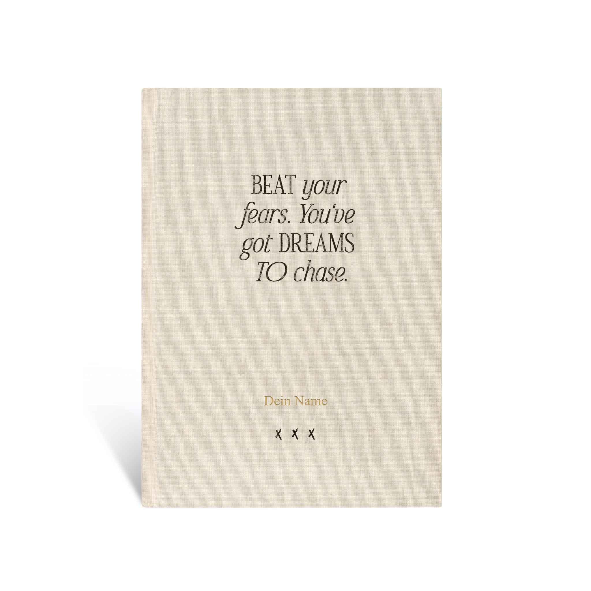 Notebook "Dream Chaser", A5, off-white / black, white pages, linen cover