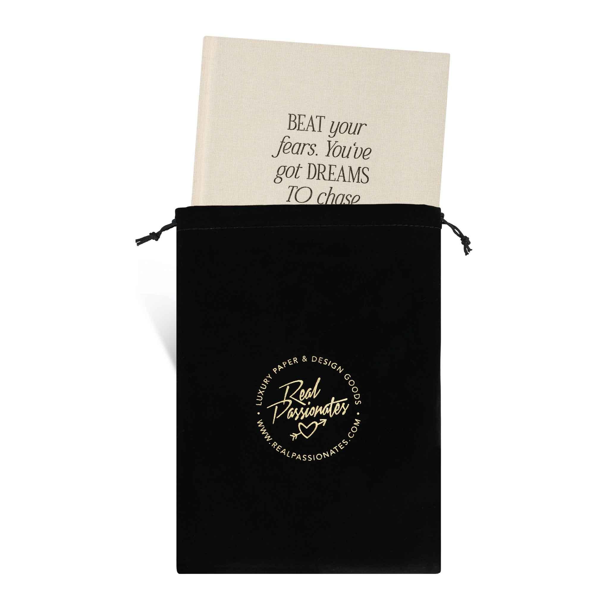 Notebook "Dream Chaser", A5, off-white / black, white pages, linen cover