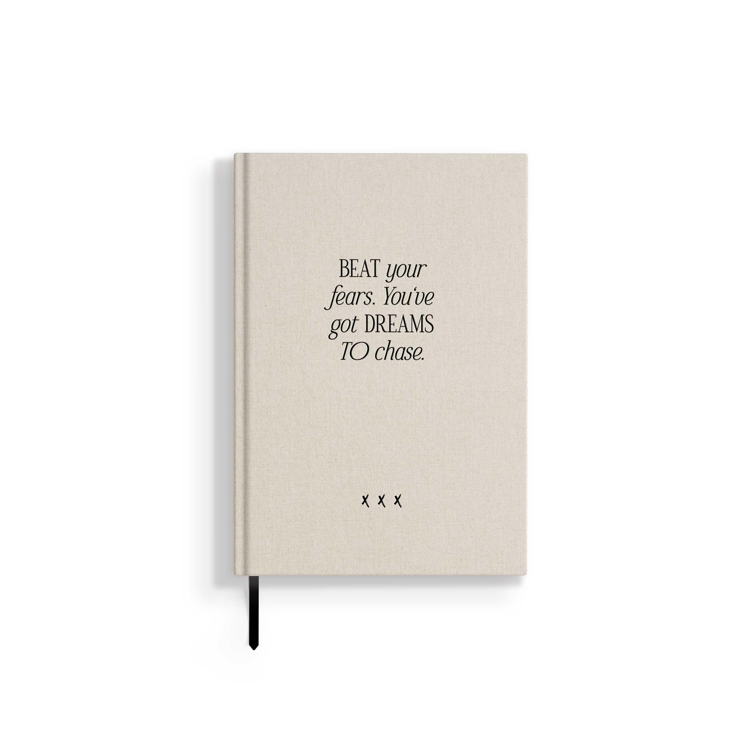 Notebook "Dream Chaser", A5, off-white / black, white pages, linen cover