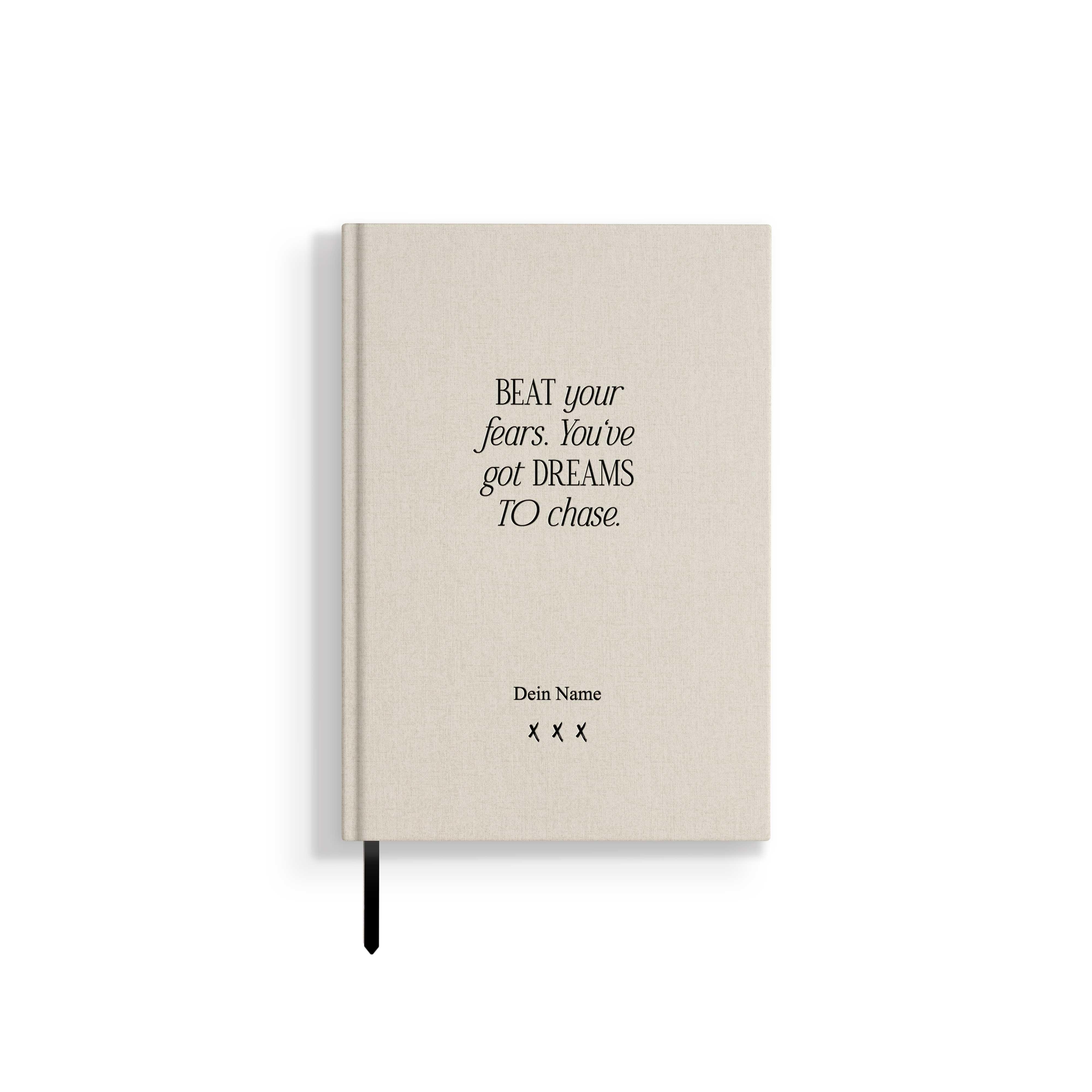 Notebook "Dream Chaser", A5, off-white / black, white pages, linen cover