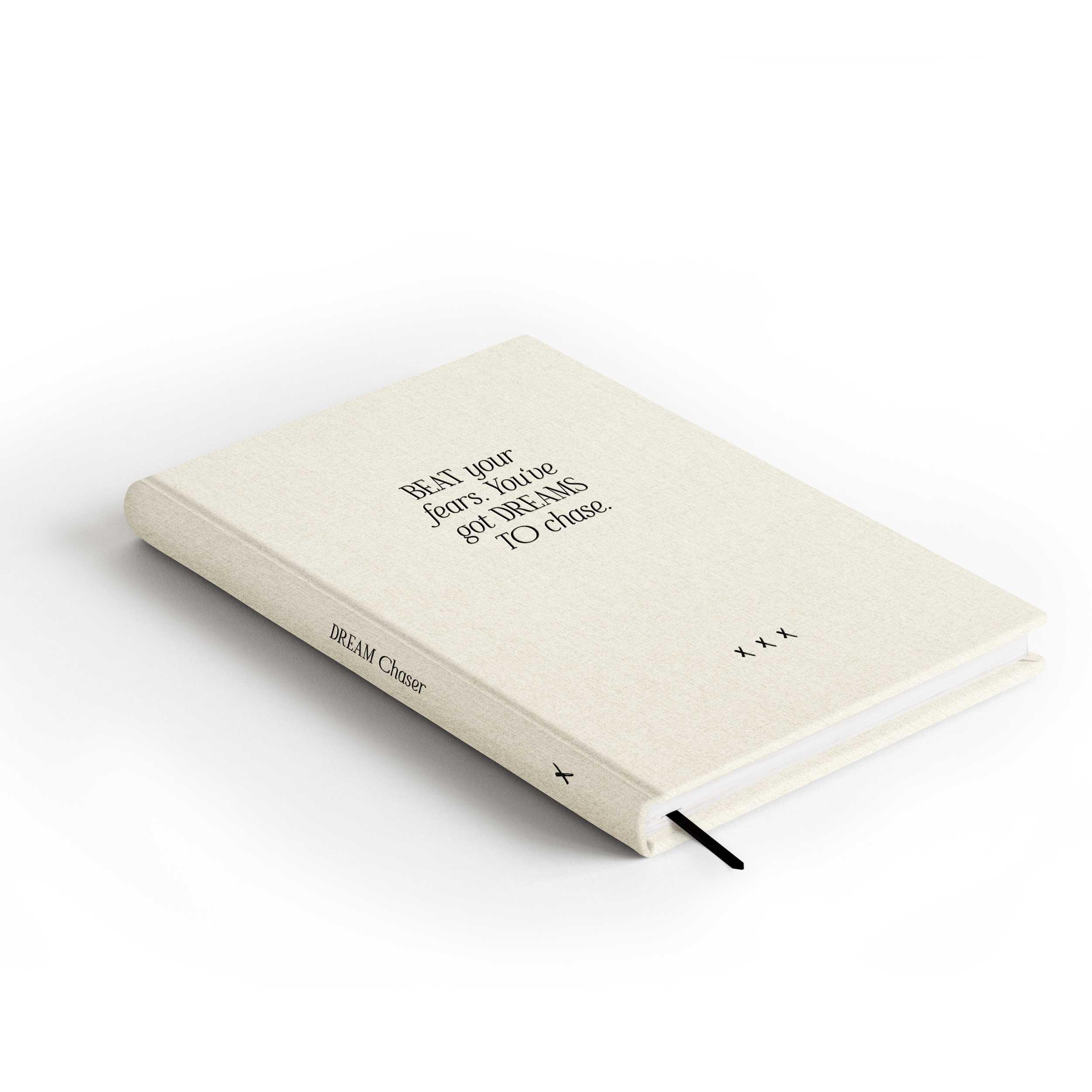Notebook "Dream Chaser", A5, off-white / black, white pages, linen cover