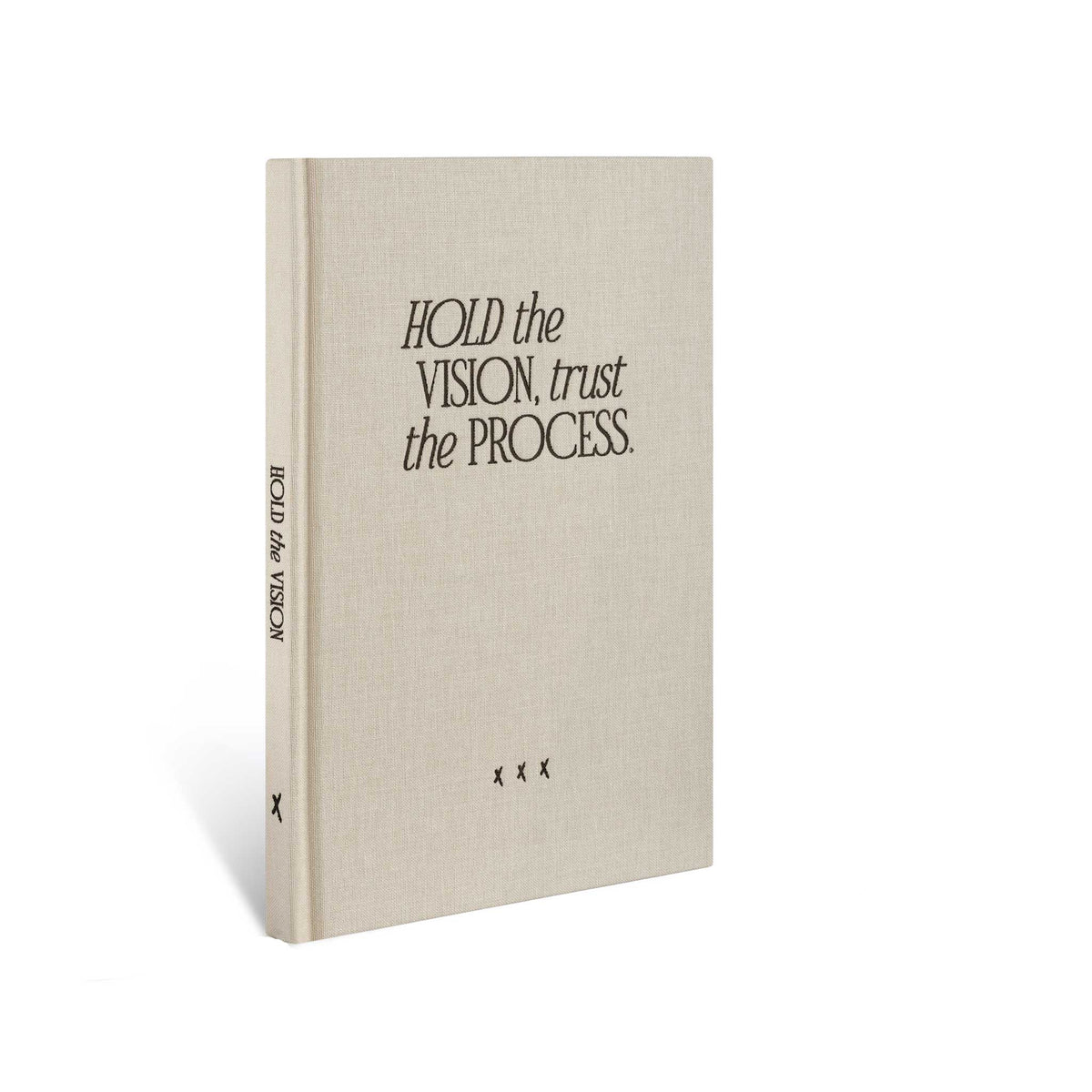 Notizbuch „Hold the Vision“ in Off-White, Seitenansicht mit Buchrücken