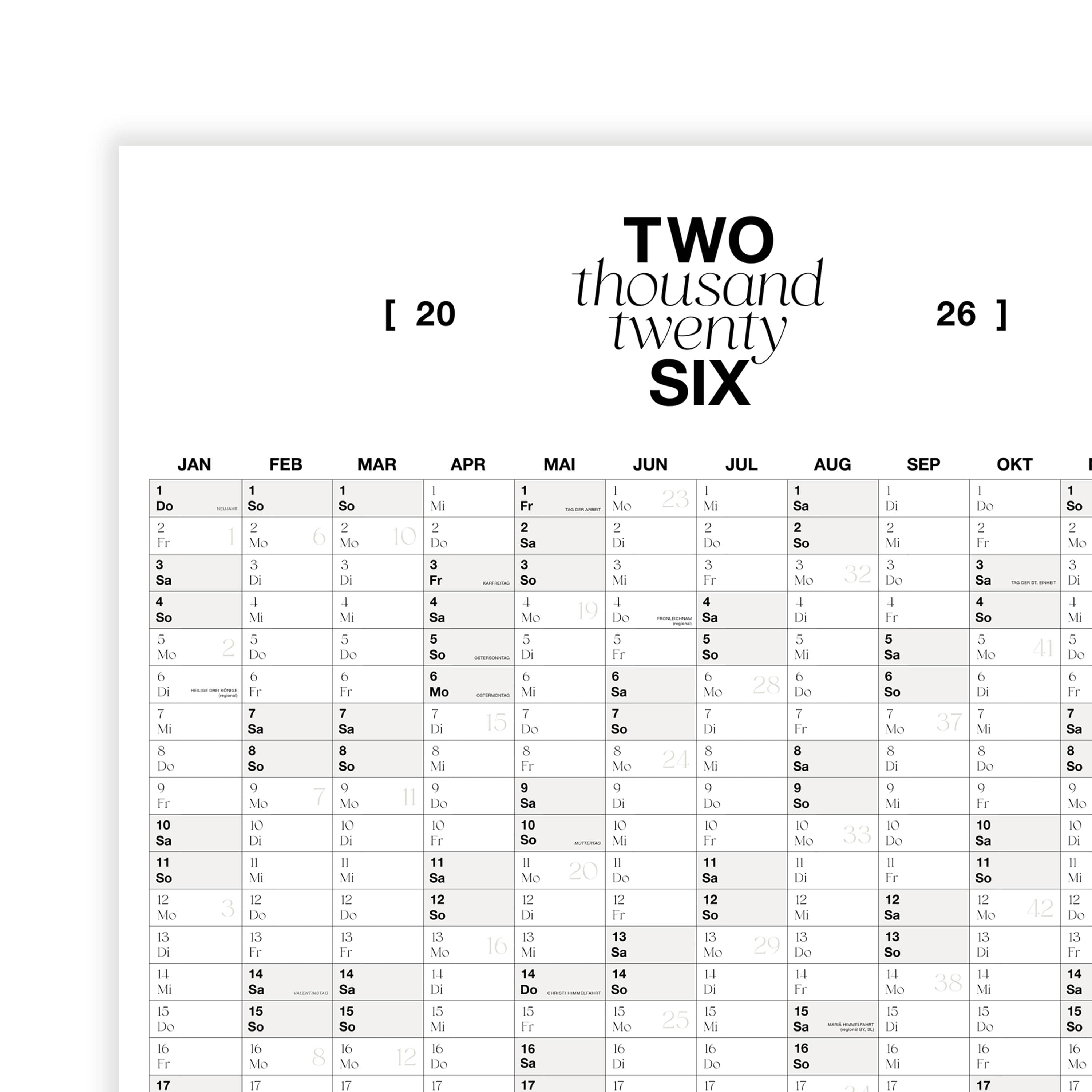 Großer Wandkalender 2026 | A1