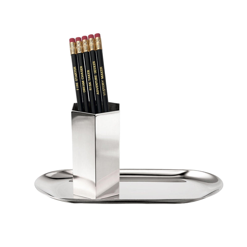Schreibtisch Deko-Set (Tablett & Stiftehalter), Silber