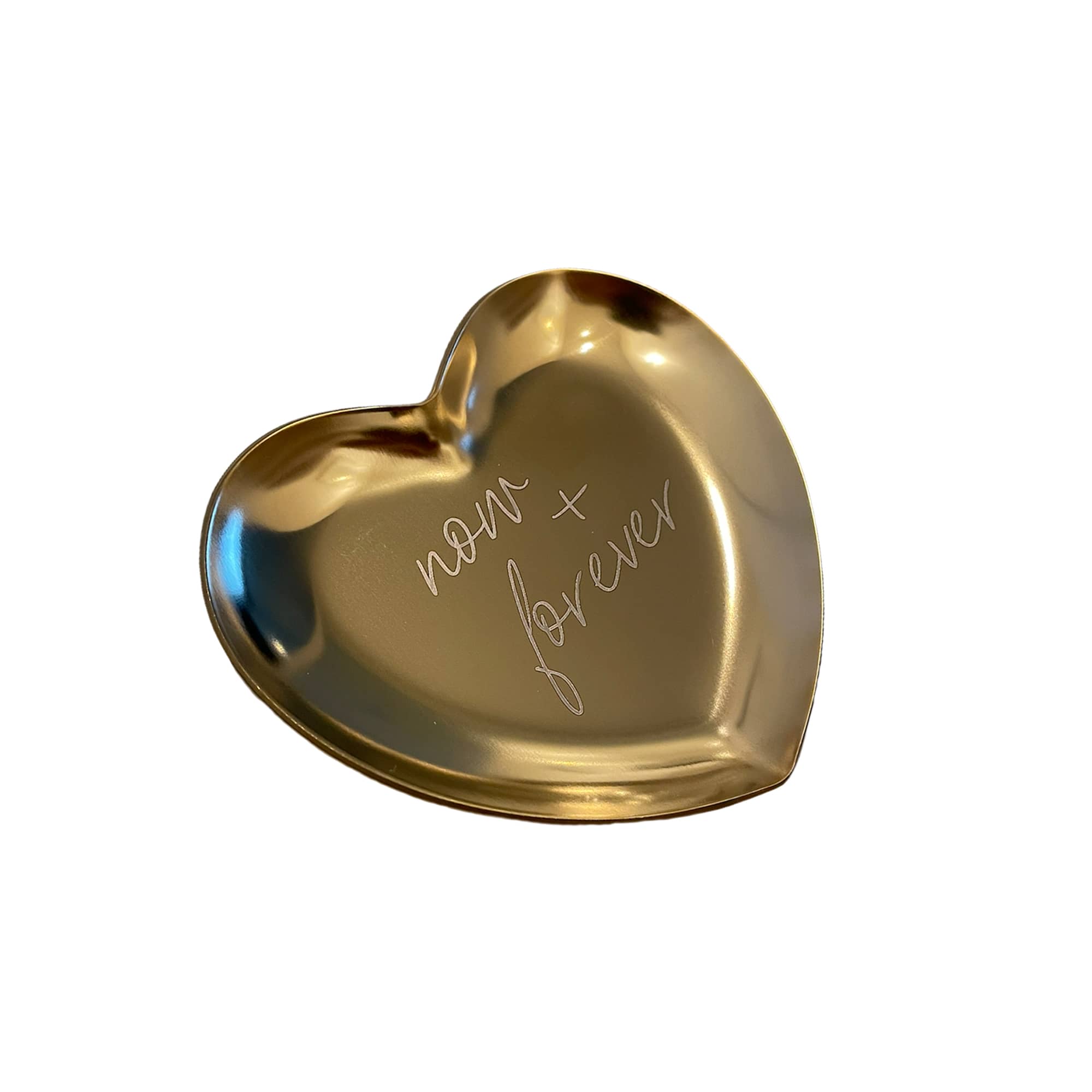 Small heart shaped bowl / tray "now + forever", Gold