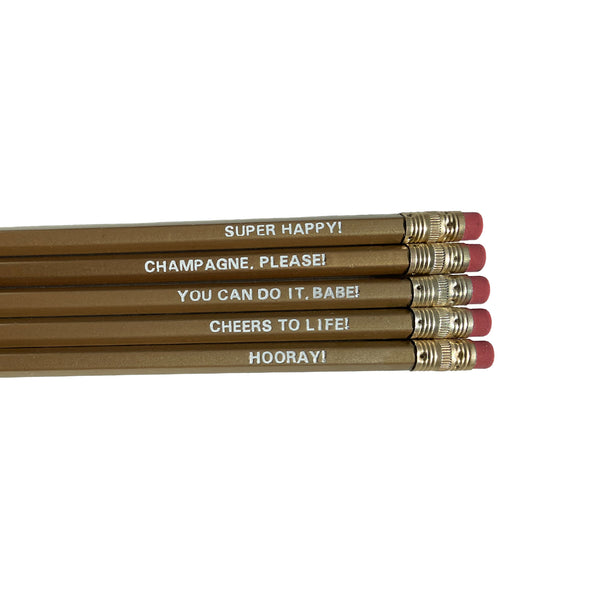 Pencil Set "HOORAY", 5 pc., Gold