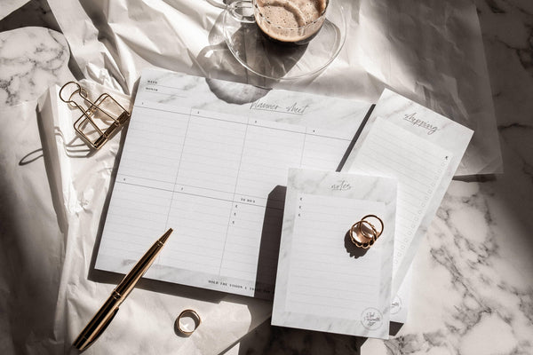 Kleiner Notizblock "Notes", A6, Weiß/Marmor