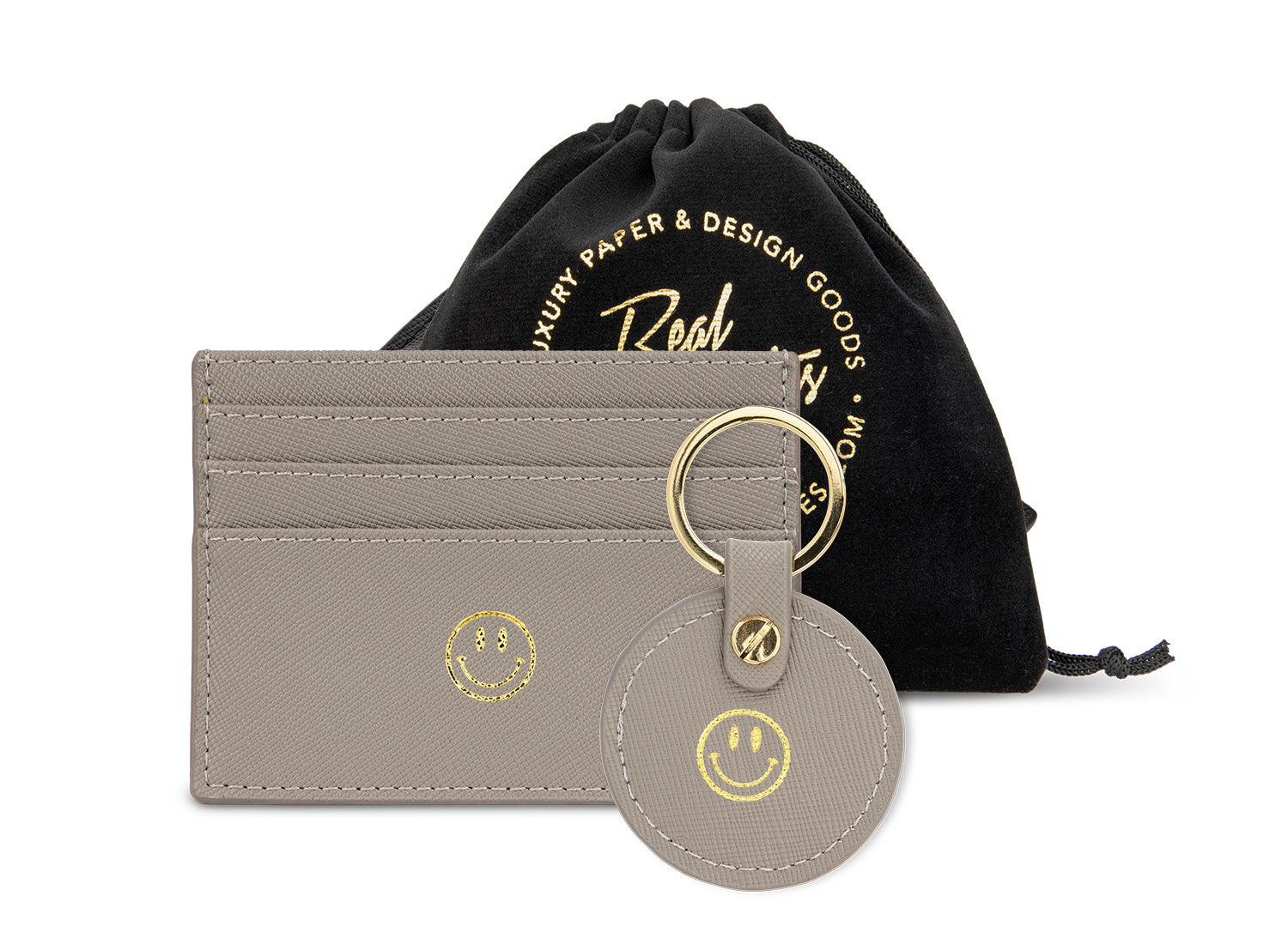 Set Card Case & Keychain "Smiley", light grey